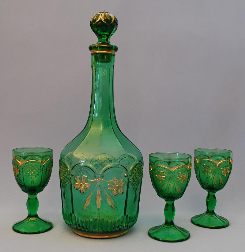 Pressed Glass Wine Decanter Set