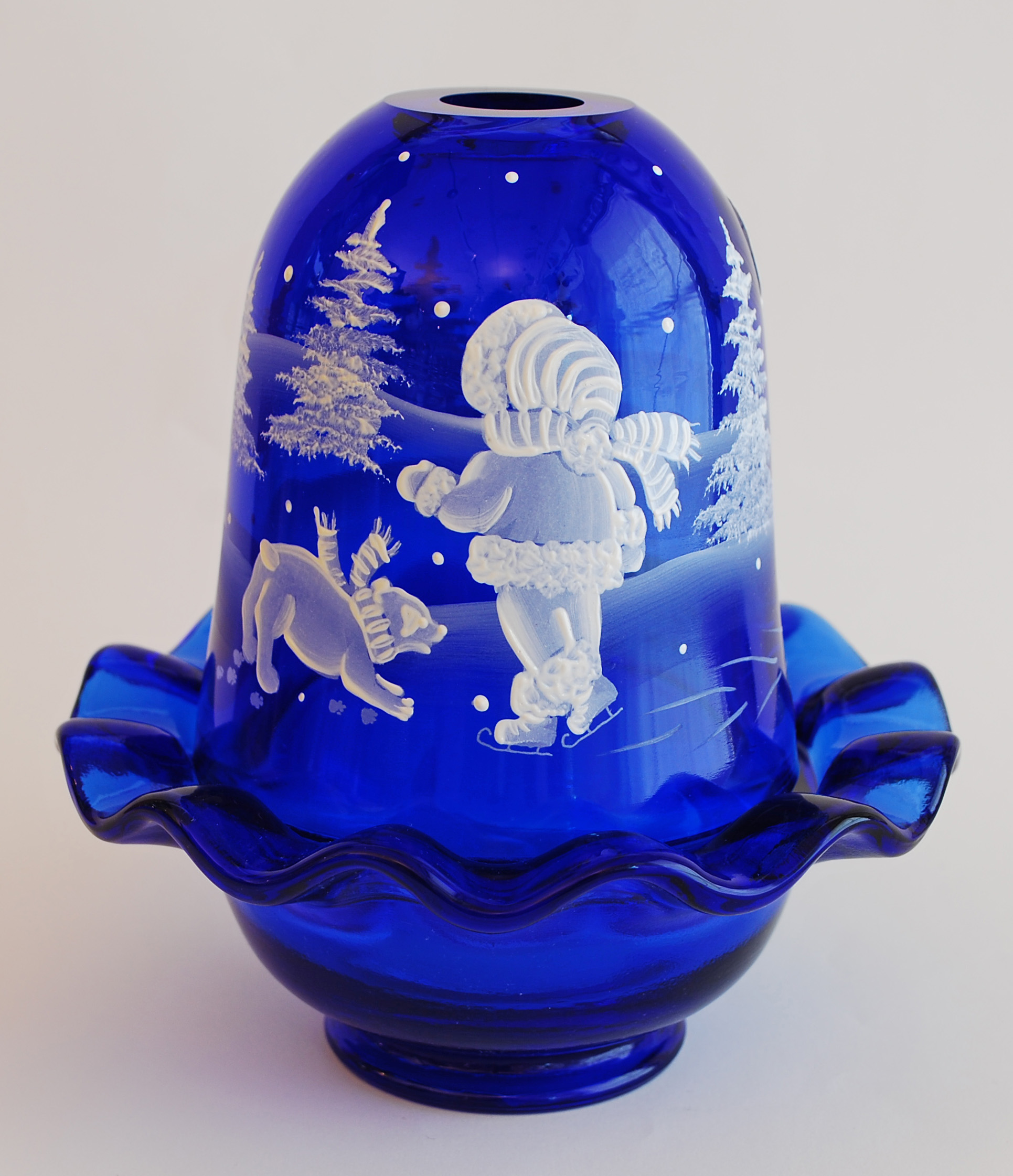 FENTON "WINTER" MARY GREGORY FAIRY LAMP